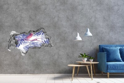 Dziura 3d fototapeta naklejka Rośliny i ptak