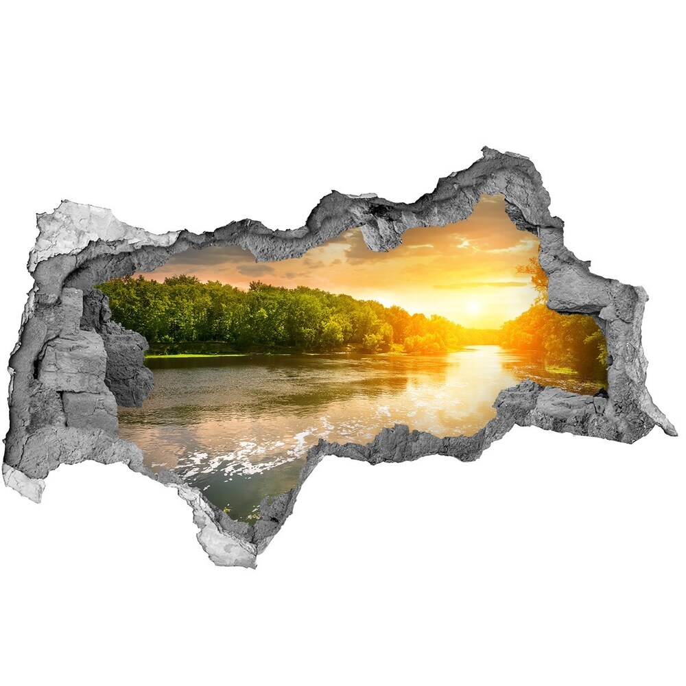 Dziura 3d w ścianie naklejka Zmierzch nad rzeką