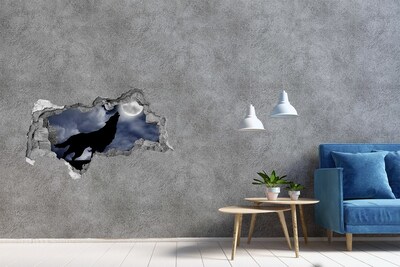 Dziura 3d fototapeta na ścianę Wyjący wilk pełnia