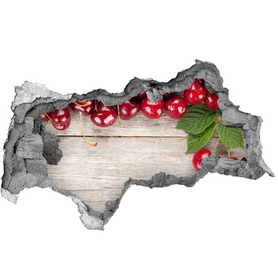 Naklejka 3D dziura beton Wiśnie na drewnie