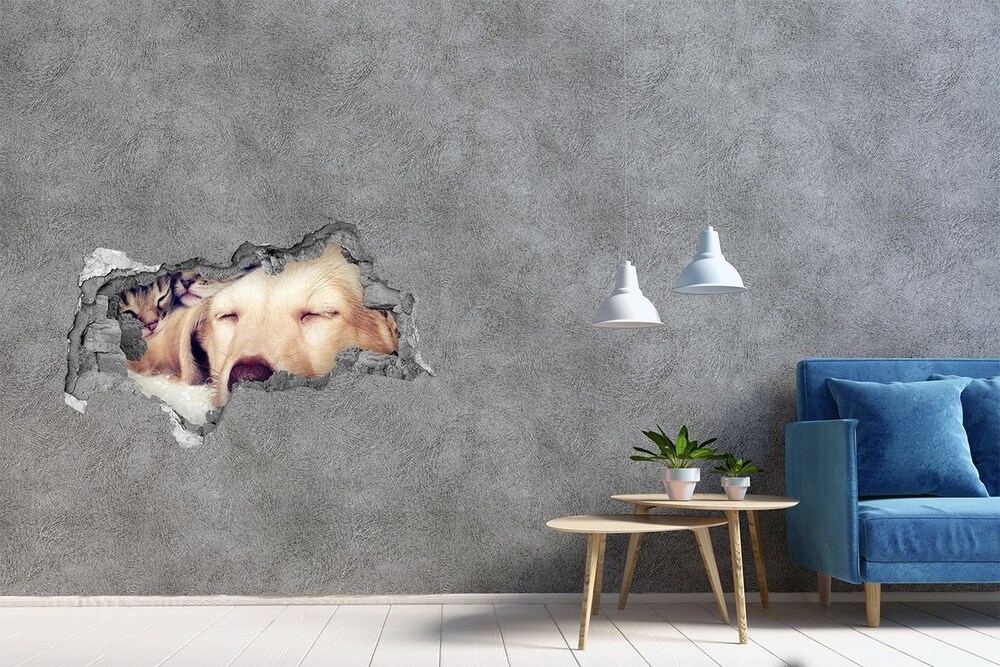 Dziura 3d fototapeta na ścianę Szczeniak i koty