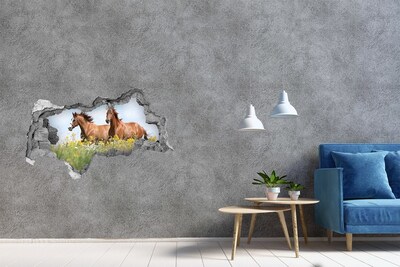 Dziura 3d fototapeta Dwa konie w galopie