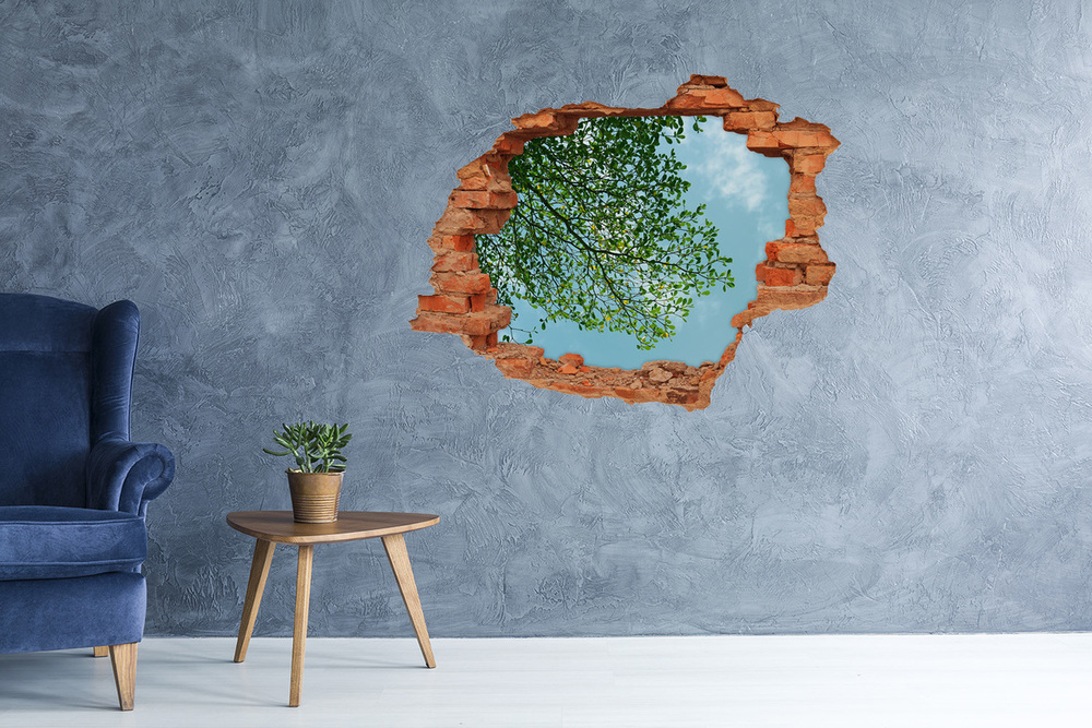 Dziura 3d w ścianie naklejka Liście na niebie