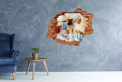 Naklejka 3D dziura na ścianę Babeczki