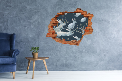 Dziura 3d fototapeta naklejka Króliki zimą