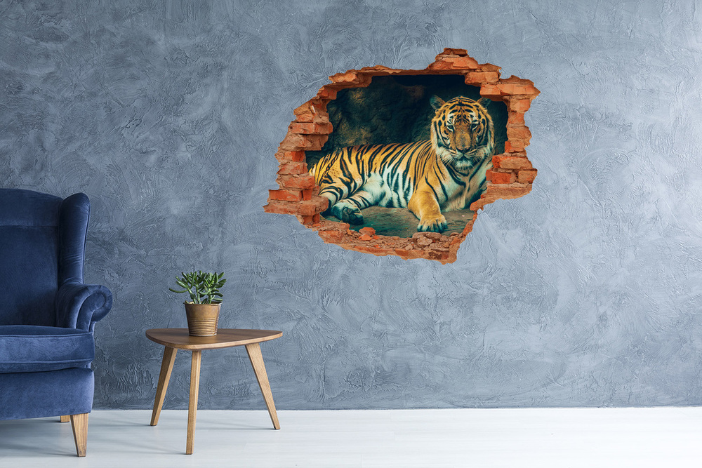Dziura 3d fototapeta naklejka Tygrys w jaskini