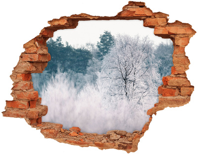 Dziura 3d w ścianie naklejka Drzewa zimą