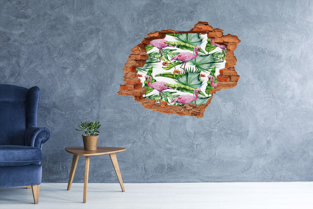 Dziura 3d fototapeta naklejka Flamingi rośliny