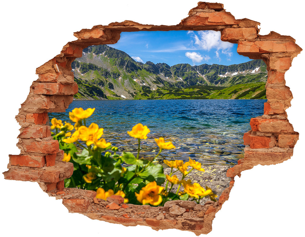 Dziura 3d w ścianie naklejka Jezioro w górach