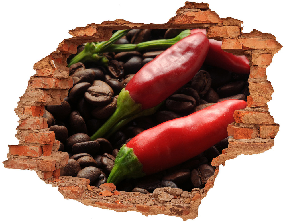 Naklejka 3D dziura na ścianę Chilli i kawa