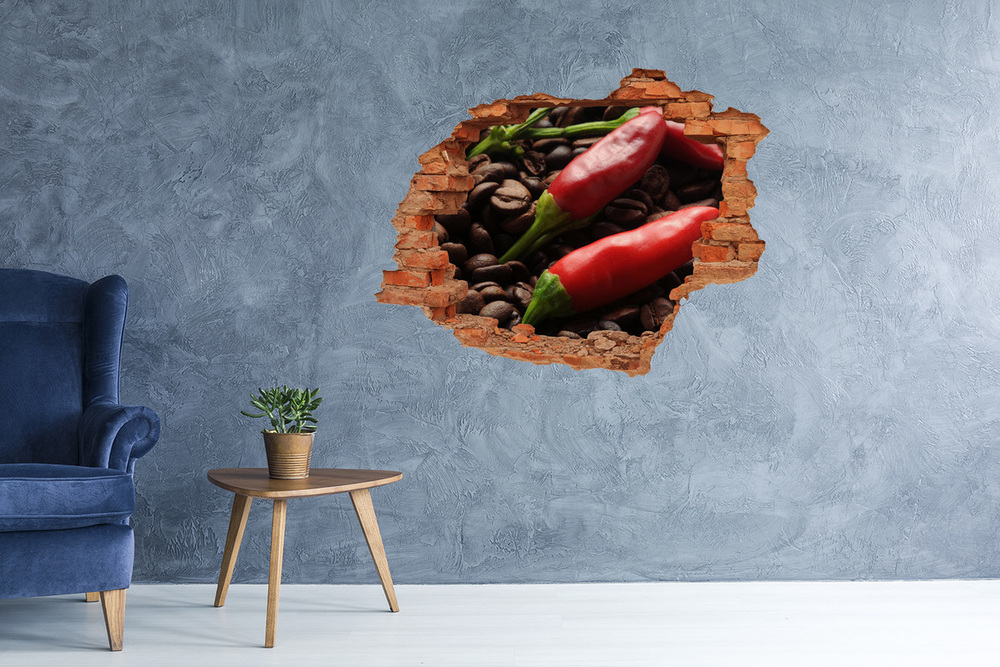 Naklejka 3D dziura na ścianę Chilli i kawa