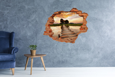 Dziura 3d w ścianie naklejka Drewniany most