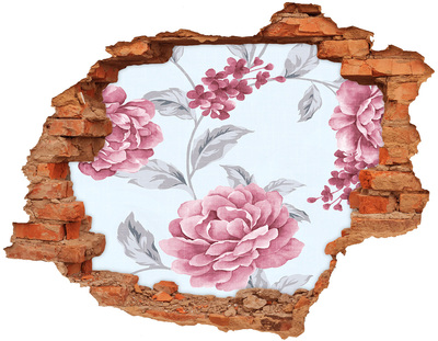 Naklejka 3D dziura na ścianę beton Piwonie