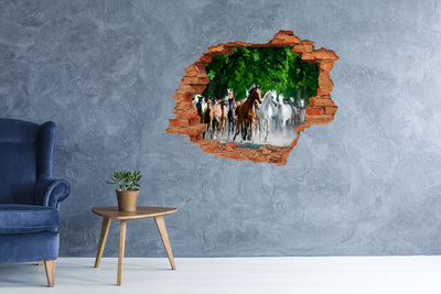 Dziura 3d fototapeta naklejka Konie w galopie