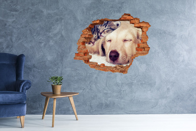 Dziura 3d fototapeta na ścianę Szczeniak i koty