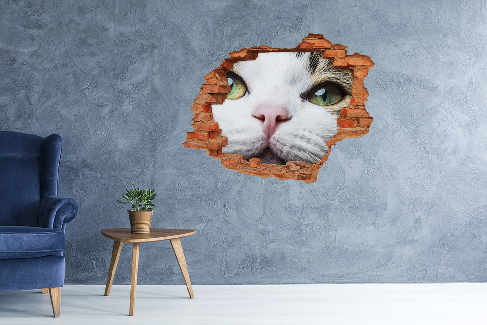 Dziura 3d fototapeta naklejka Zielone kocie oczy