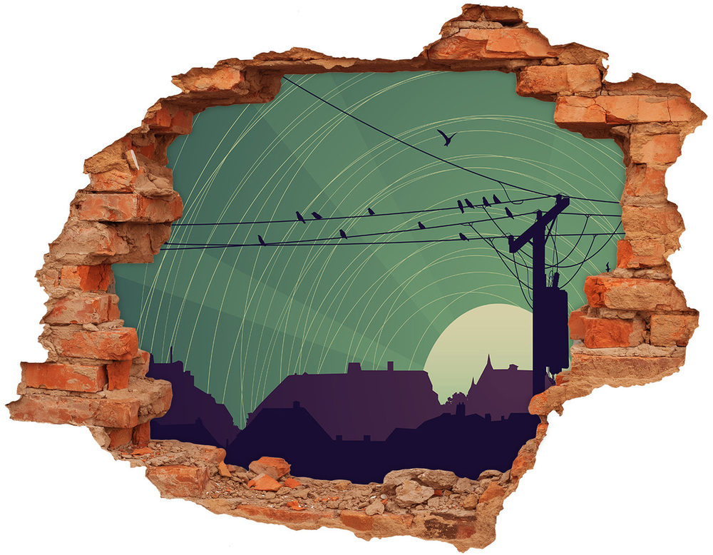 Dziura 3d fototapeta naklejka Ptaki miasto