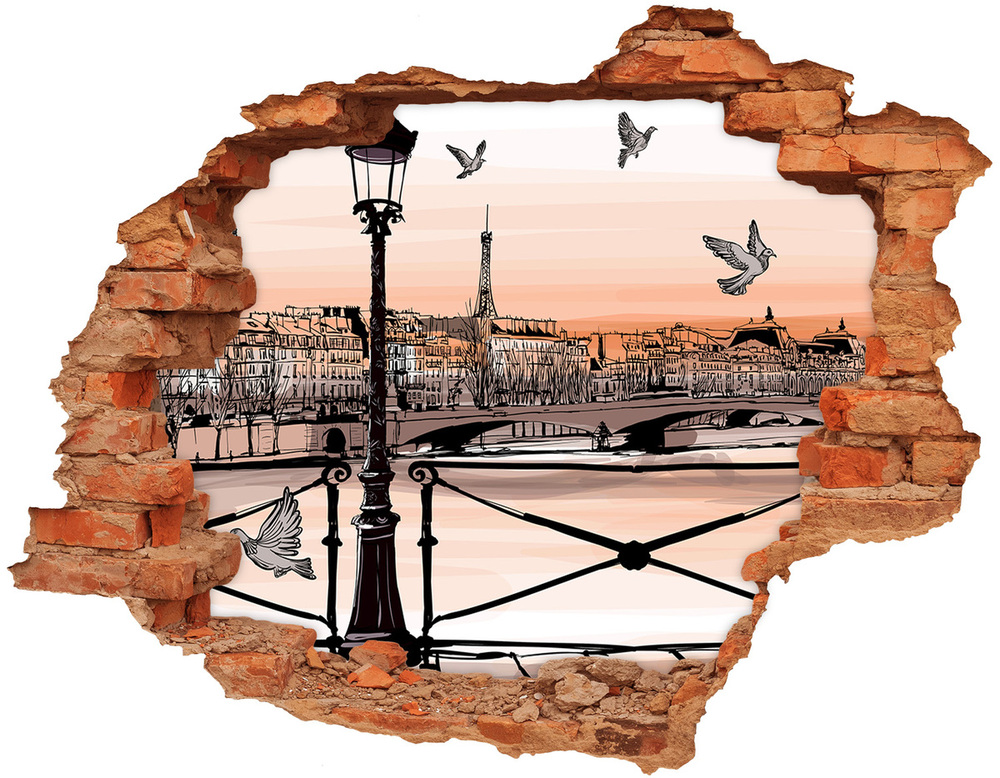 Fototapeta dziura na ścianę 3d Zmierzch w Paryżu