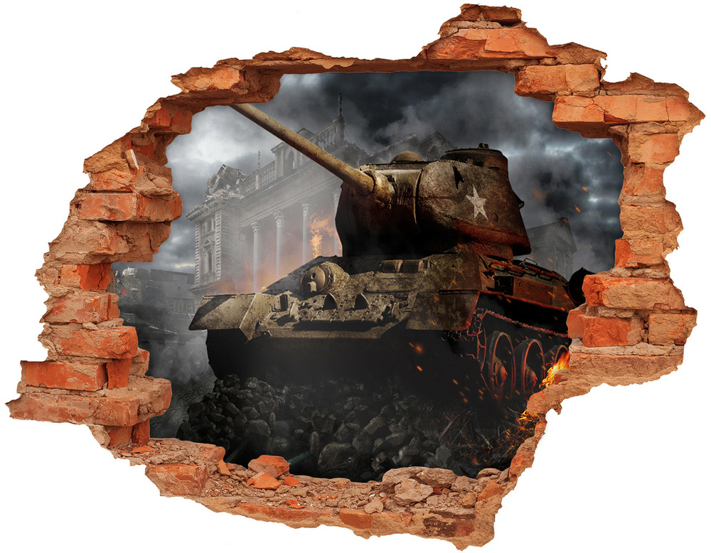 Fototapeta dziura na ścianę Czołg