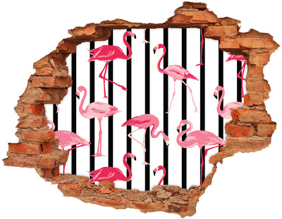 Dziura 3d fototapeta naklejka Flamingi paski