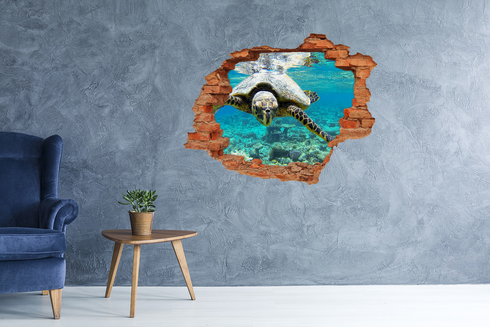 Dziura 3d fototapeta naklejka Żółw morski