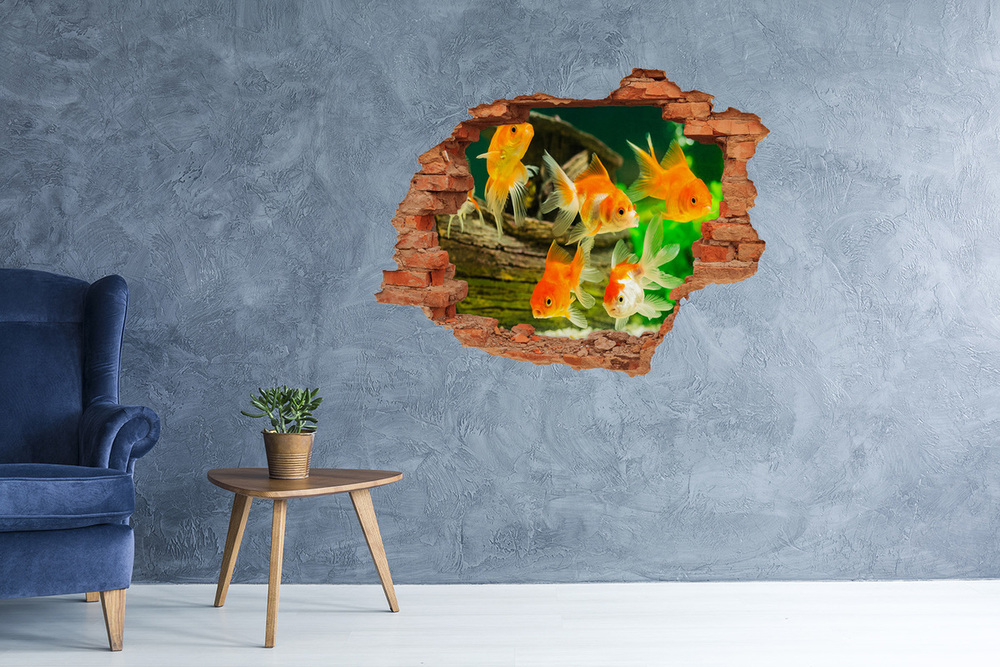Dziura 3d foto tapeta naklejka Złote rybki