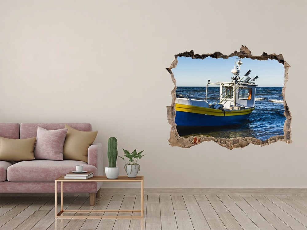 Dziura 3d w ścianie naklejka Kuter na morzu