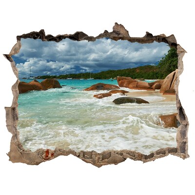Dziura 3d w ścianie na ścianę Plaża Seszele