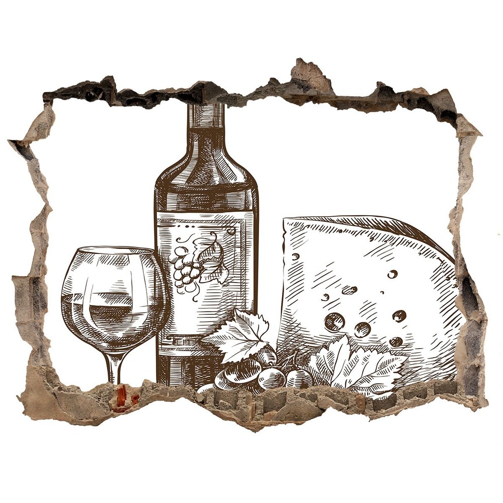Naklejka 3D dziura samoprzylepna Wino i przekąski