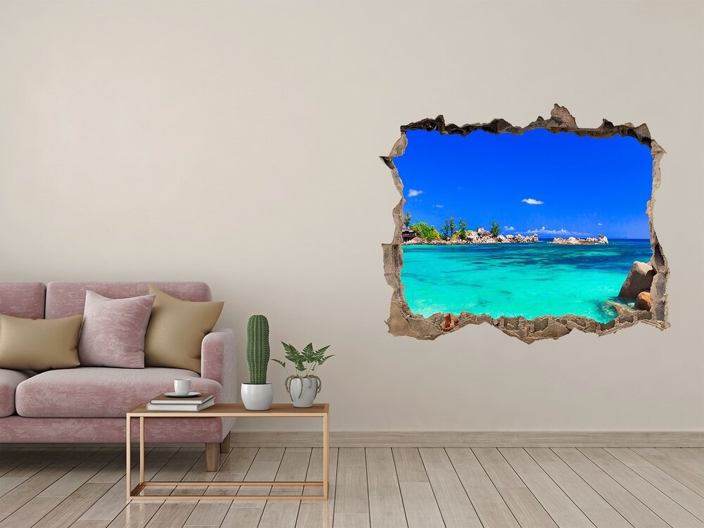 Dziura 3d w ścianie naklejka Plaża Seszele