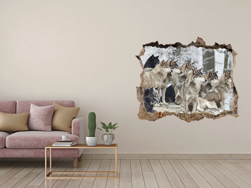 Dziura 3d fototapeta ścienna Naklejka Wilki zimą