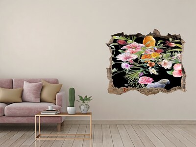 Dziura 3d fototapeta naklejka Kwiaty i ptaki