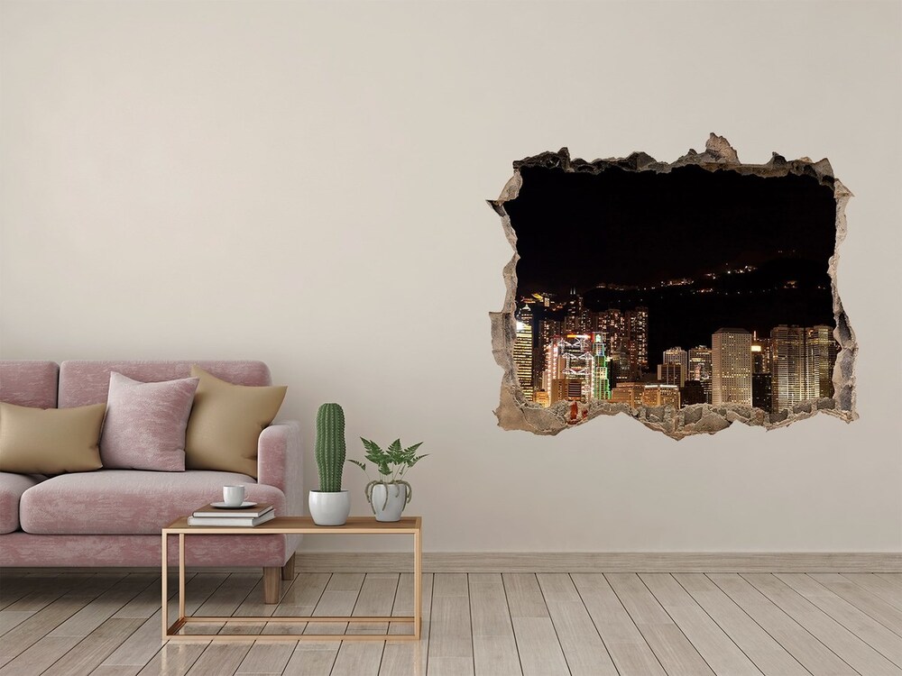 Fototapeta dziura na ścianę 3d Hongkong nocą