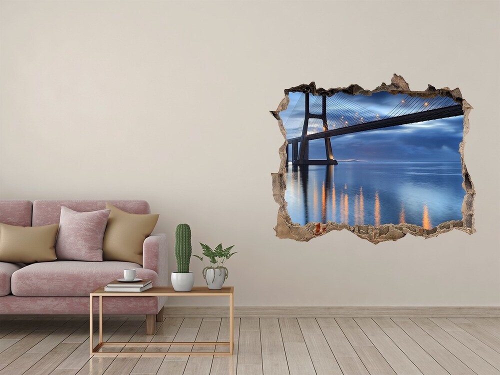 Fototapeta dziura na ścianę 3d Oświetlony most