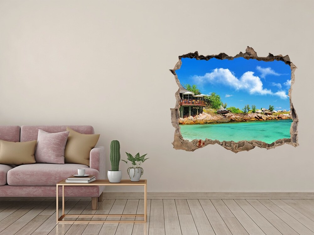 Dziura 3d w ścianie na ścianę Seszele plaża