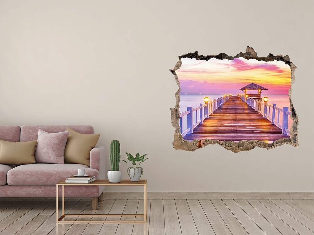 Dziura 3d w ścianie na ścianę Drewniane molo
