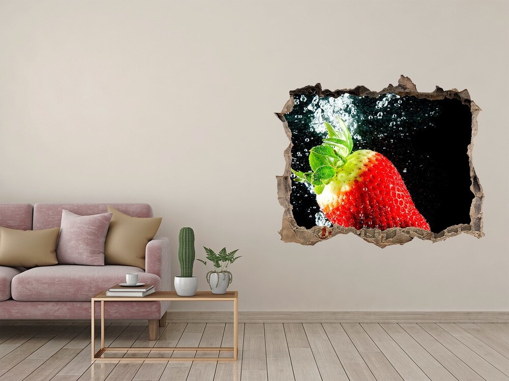 Naklejka 3D dziura na ścianę Truskawka pod wodą