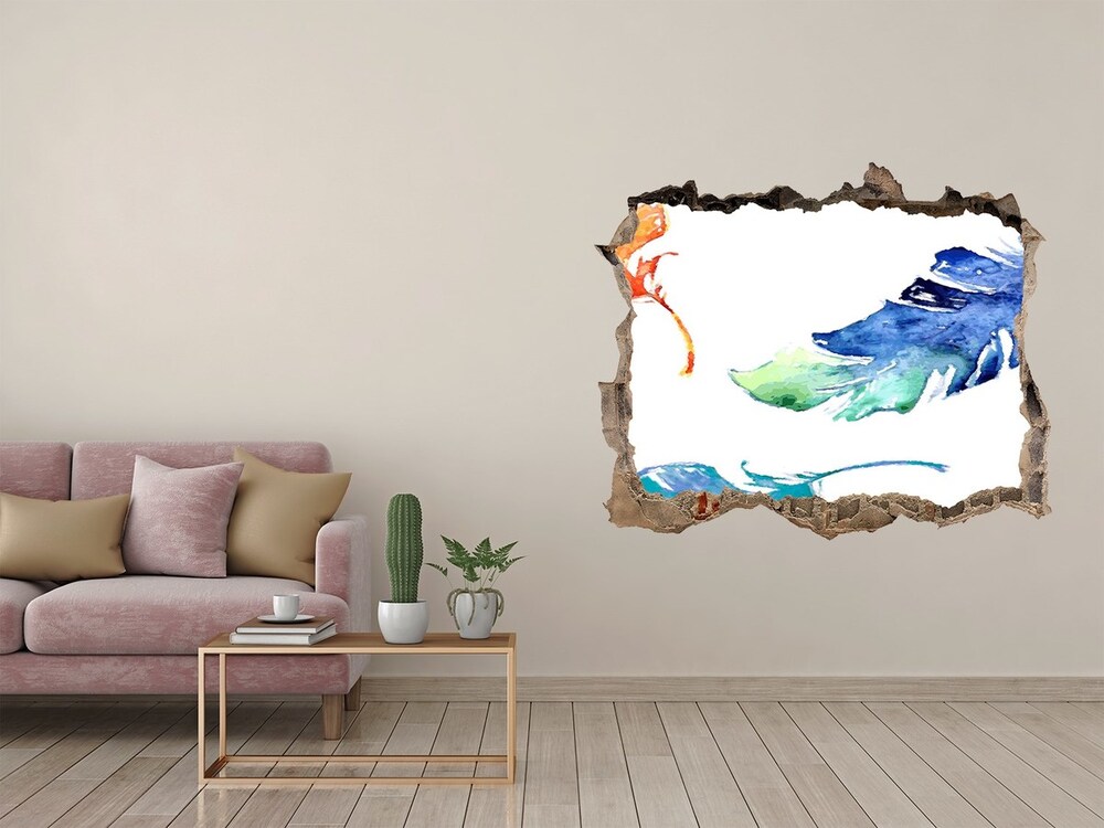 Dziura 3d fototapeta naklejka Kolorowe piórka