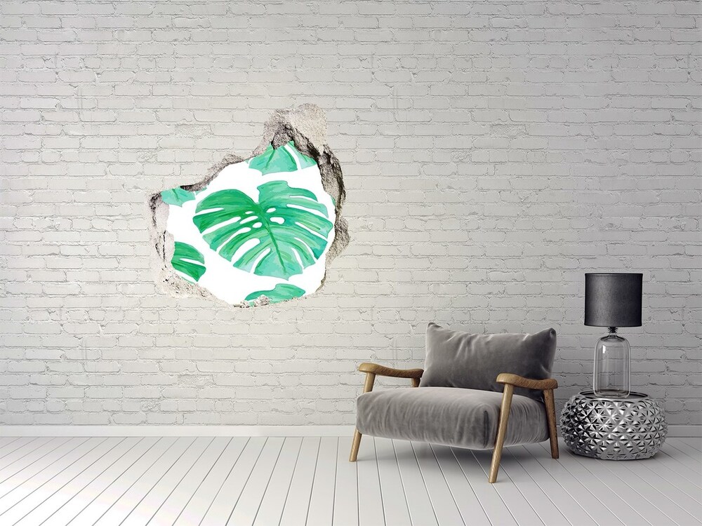 Naklejka 3D dziura na ścianę beton Monstera