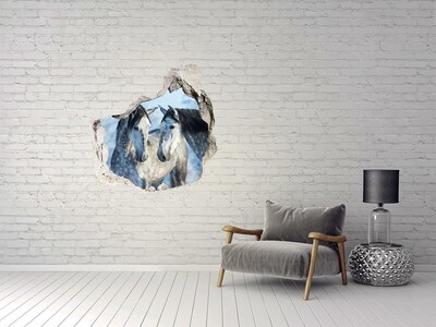 Dziura 3d fototapeta naklejka Szare konie zimą