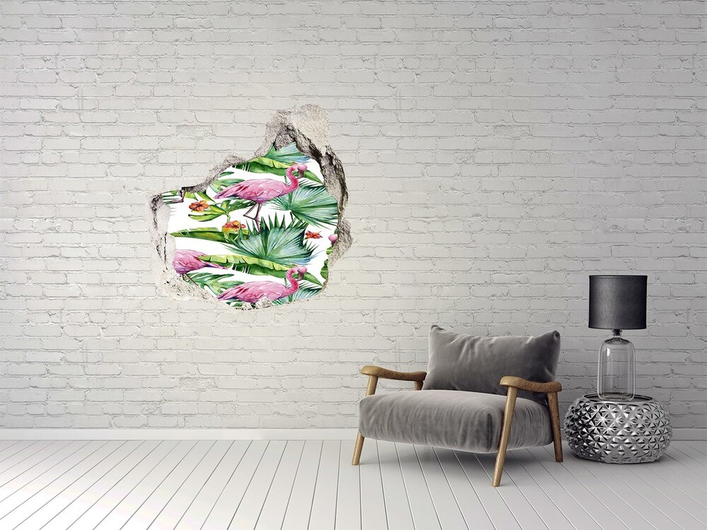 Dziura 3d fototapeta naklejka Flamingi rośliny