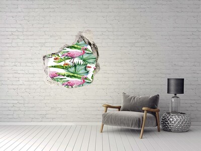 Dziura 3d fototapeta naklejka Flamingi rośliny
