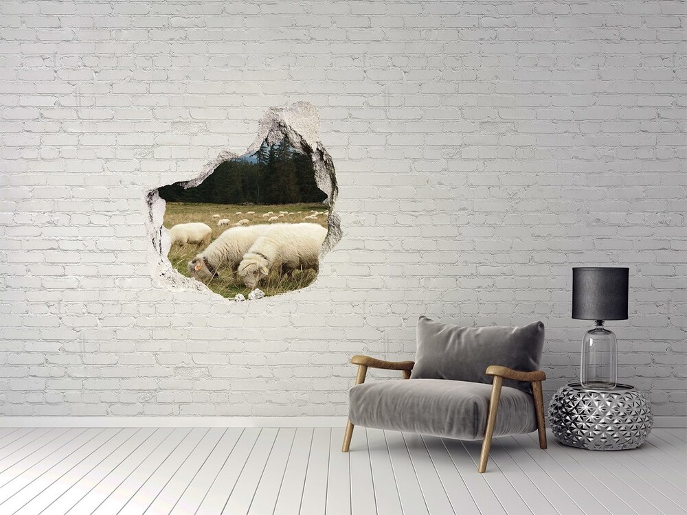 Dziura 3d fototapeta naklejka Pasące się owce