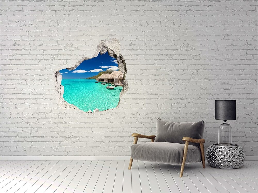 Dziura 3d w ścianie naklejka Bungalowy nad wodą
