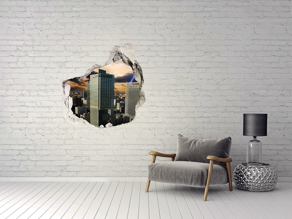 Fototapeta dziura na ścianę 3d Burza nad Warszawą