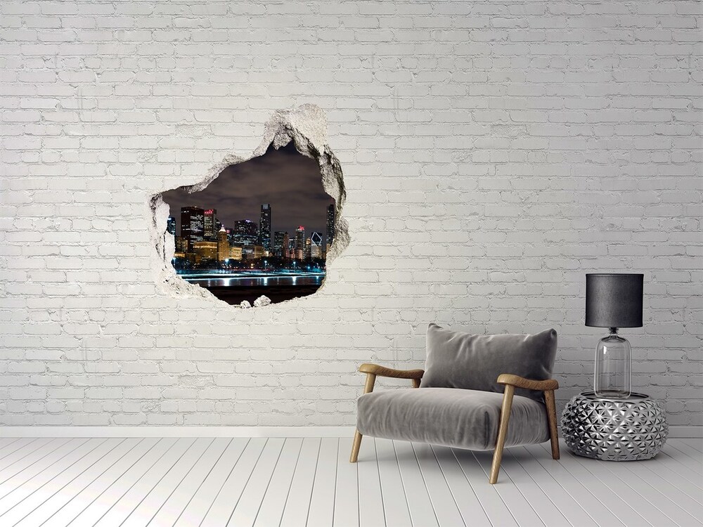 Fototapeta dziura na ścianę 3d Chicago nocą