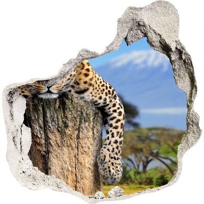 Dziura 3d fototapeta na ścianę Lampart na pniu