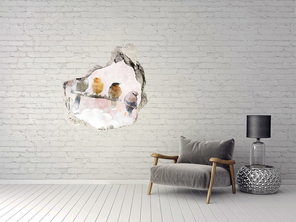 Dziura 3d fototapeta naklejka Ptaki na gałęzi