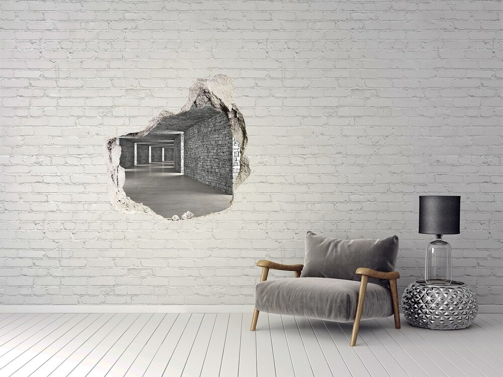 Dziura 3d fototapeta naklejka Tunel z cegły