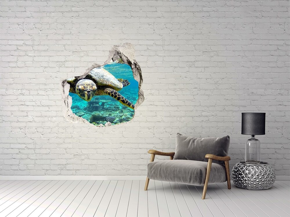 Dziura 3d fototapeta naklejka Żółw morski